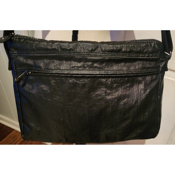 Rare KIPLING Live Light Black Sheen CROSSBODY Nylon FrontFlap Purse ShoulderBag - Picture 6 of 10